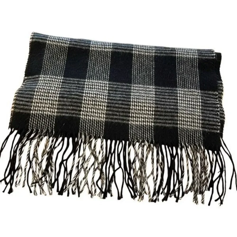 Cashme Made In Italy Unisex Plaid 100% Acrylic Fringe Scarf Black &‎ White OS